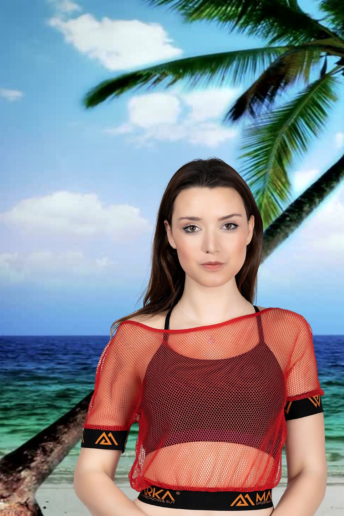 Miravm File Kollu Kırmızı Pareo Mayo Üstüne Pareo