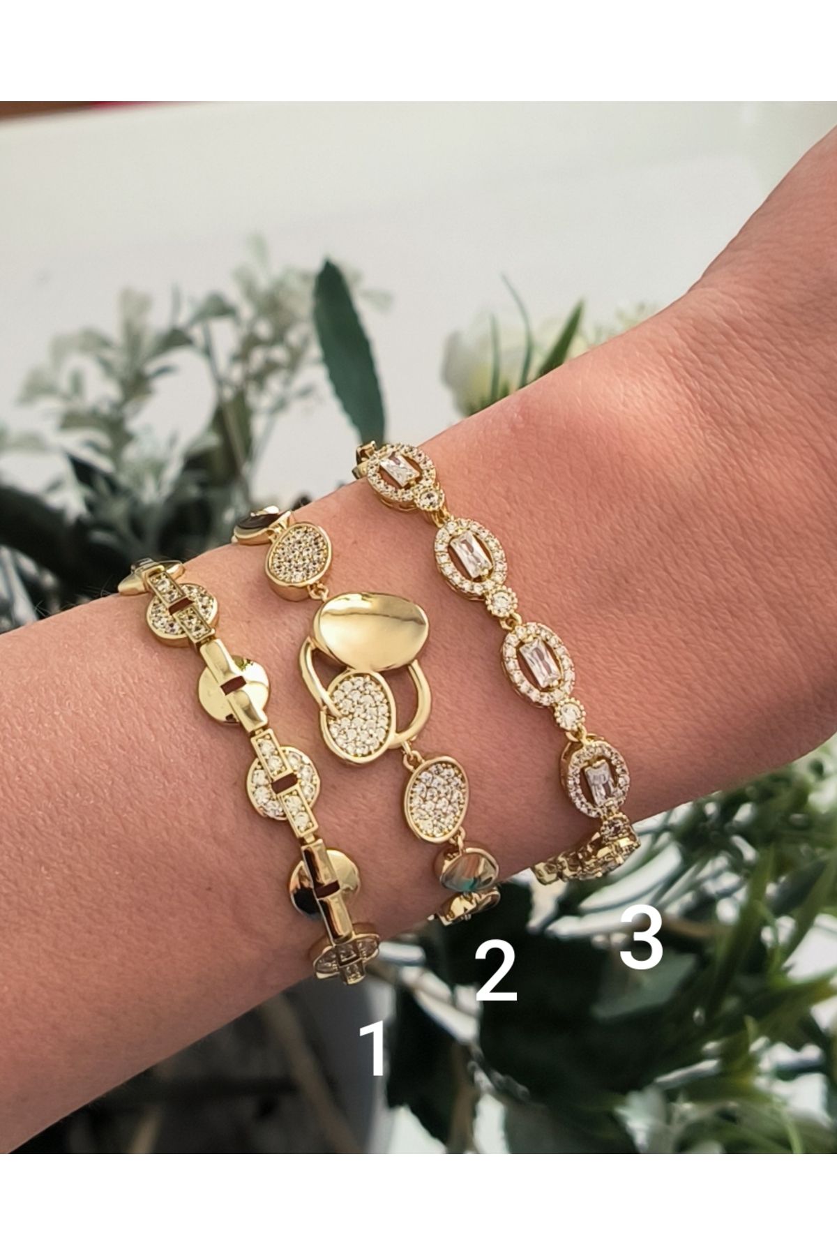 xUPING Altın Kaplama Vip Seri Oval Taşlı Bileklik Kararmaz 14K Rengindedir 18+ 2cm 3 nolu