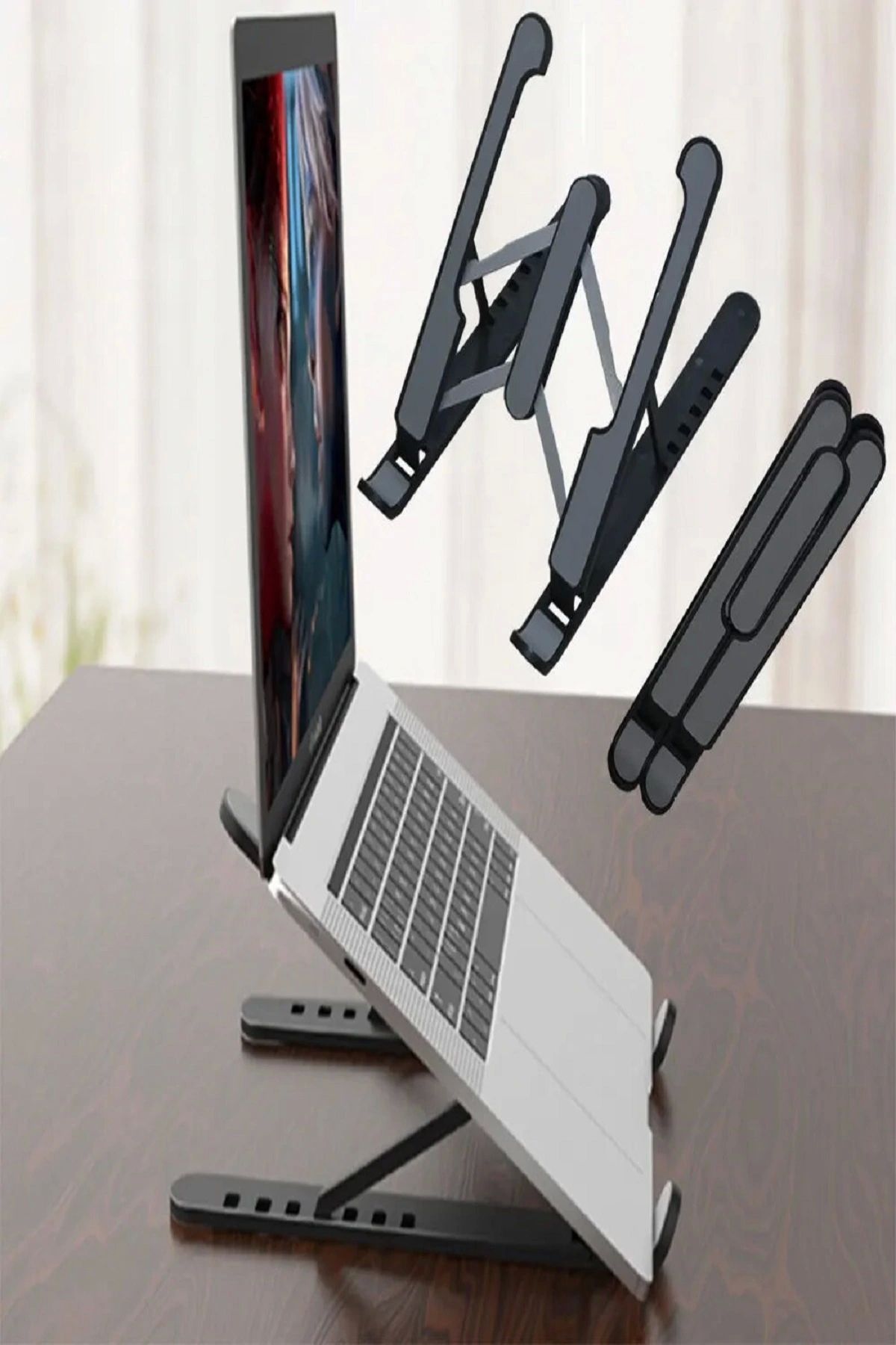 OurStyles Katlanabilir Laptop Standı - Kaydırmaz Kademe Ayarlı Laptop Tablet Tutucu
