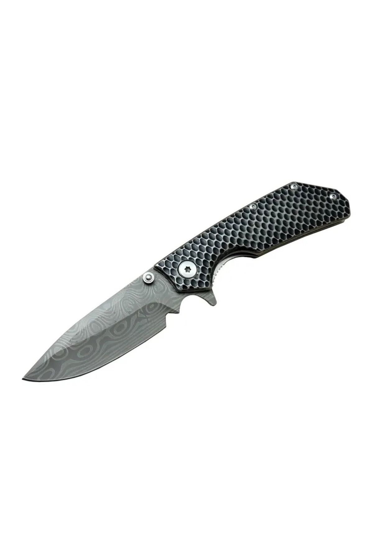 Fixport Damascus DMS 2 16 Gri Kamp Çakı 21cm- Yarı Otomatik, Kemerlikli, Metal Sap
