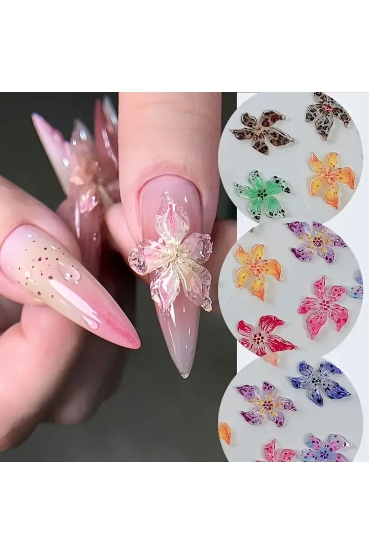 AEÇTASARIM 10 Adet Reçine Kawaii Çiçek 3D Tırnak Süsü, Nail Art Süsü