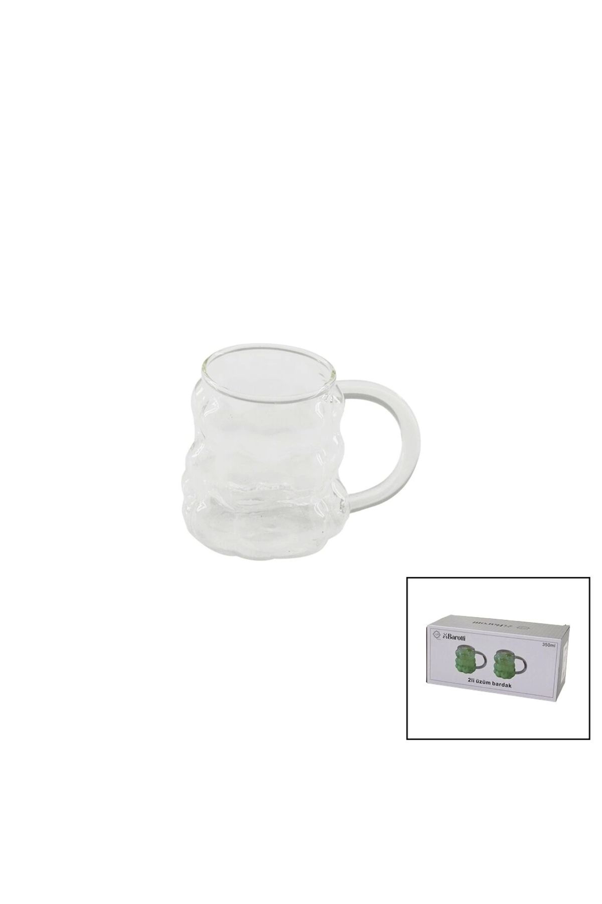 FTT SHOPPING MARKET 2pcs Üzüm - Kabarcıklı Kulplu Cam Bardak Termisil - Isıya Dayanıklı Borosilikat350ml
