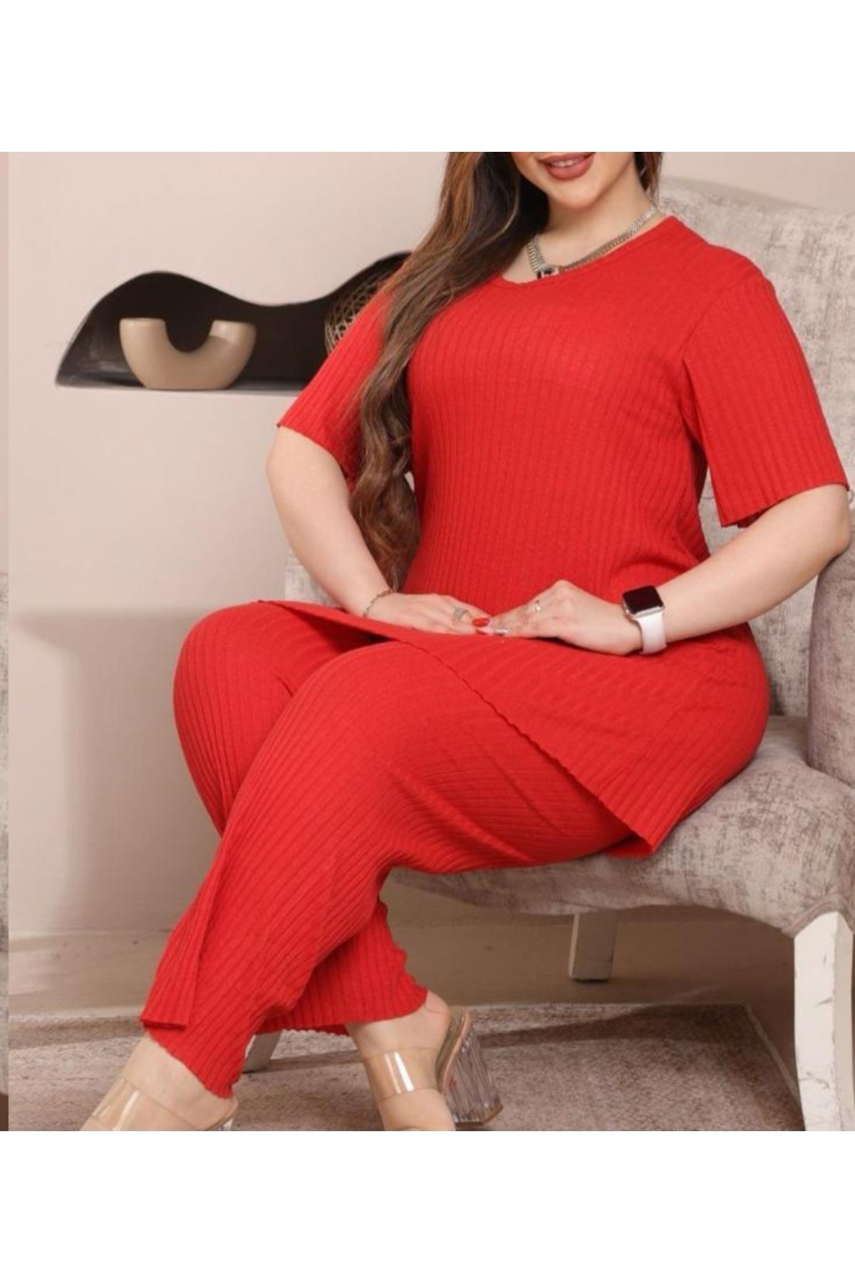 GÜLÇİNCE Büyük Beden Yazlık Tunik Pijama Takımı %100 Pamuk 2XL 3XL 4XL