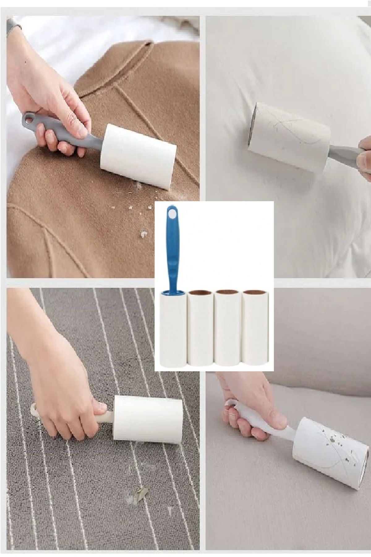 OurStyles 4 Yedekli Tüy Toplama Rulosu 240 Yaprak Evcil Hayvan Elbise Yatak Tüy Saç Toplayıcı
