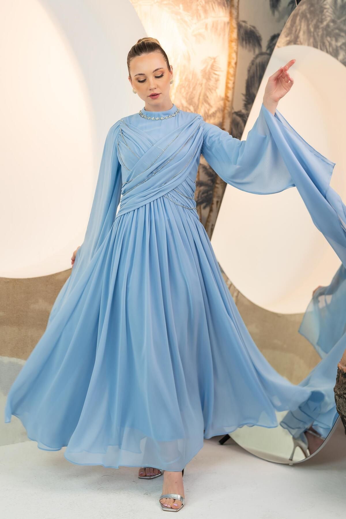YAFA CLOTHING & ACCESSORIES Şifon Elbise Mavi