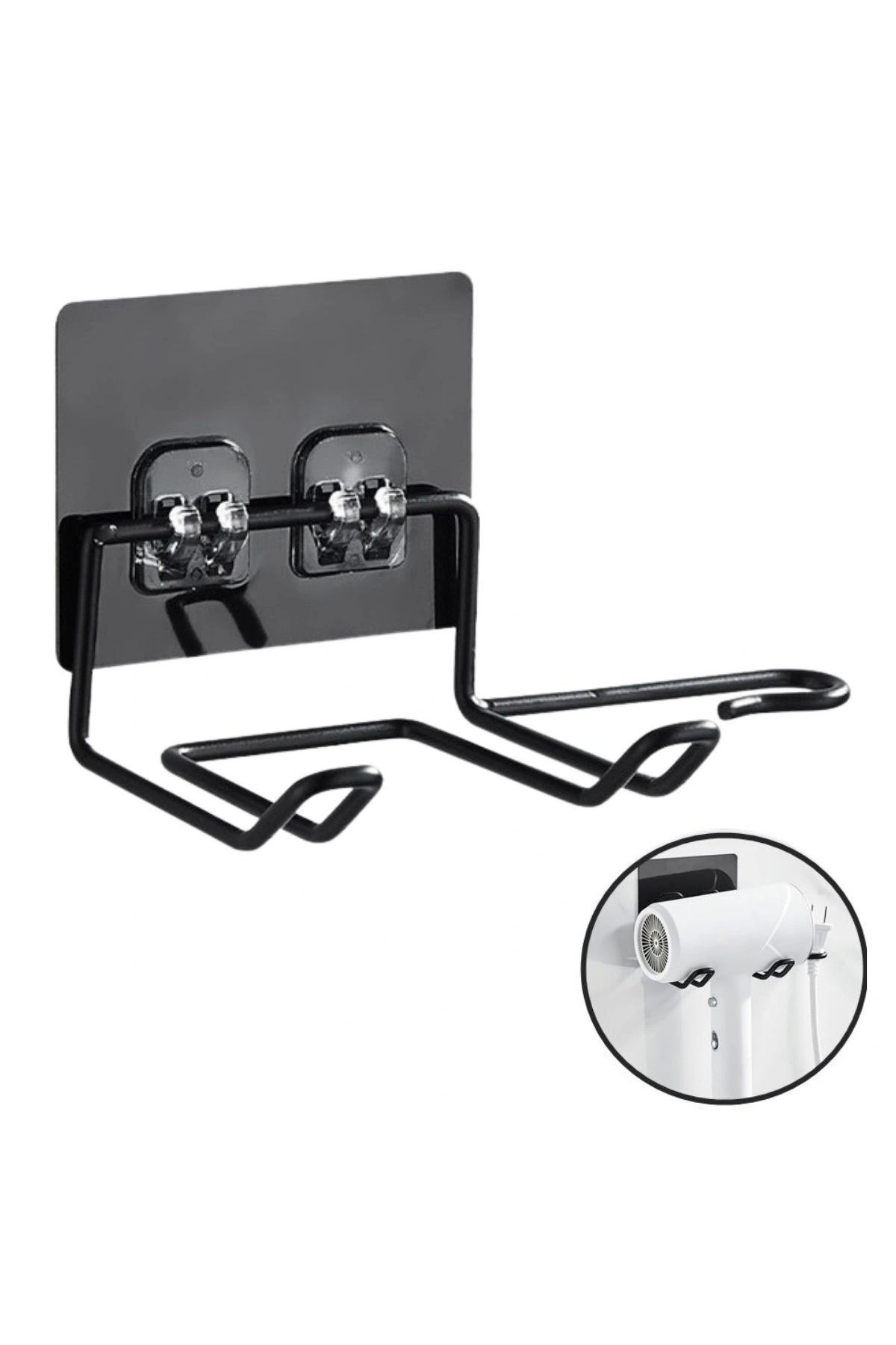 OurStyles Siyah Güçlü Yapışkanlı Fön Makine Askısı Tutucu Banyo Askısı