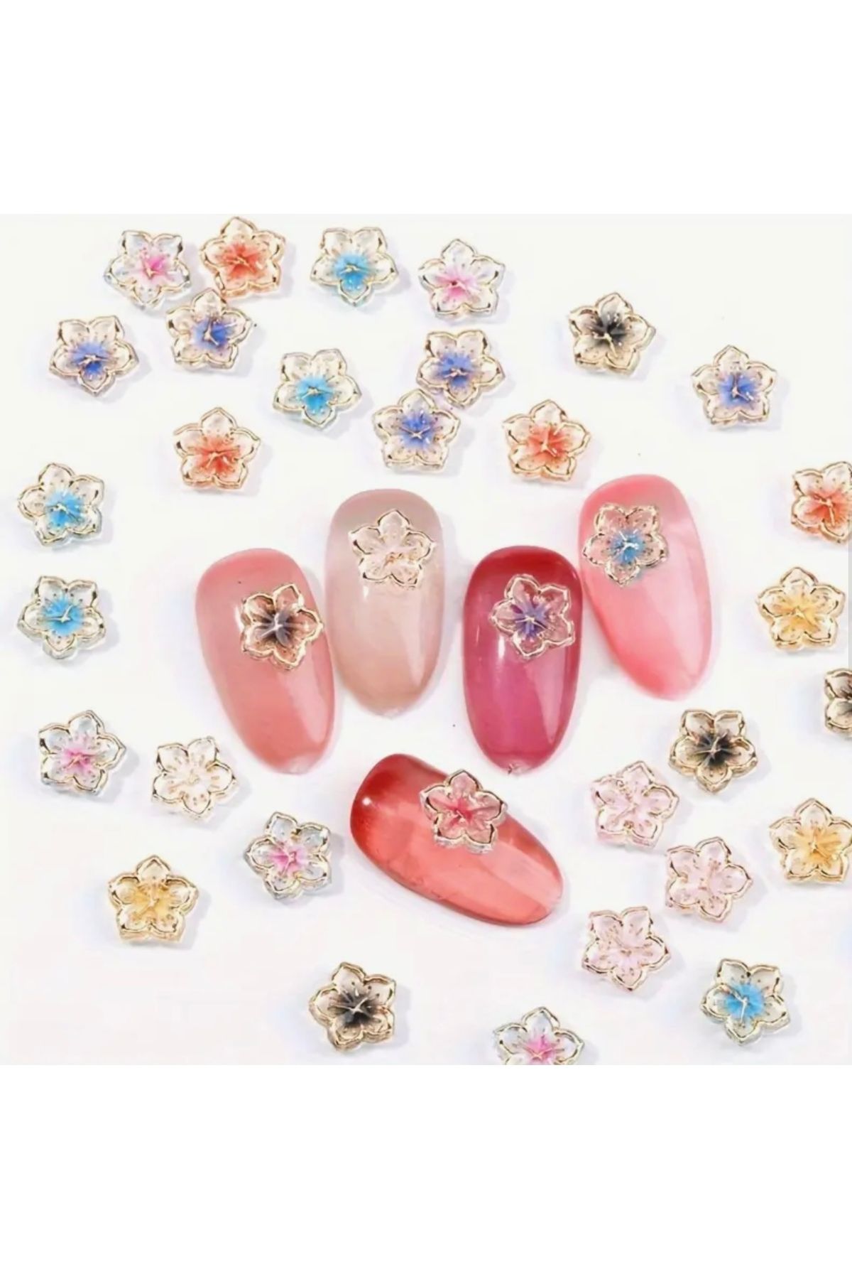 AEÇTASARIM 10 Adet 3D Reçine Çiçek Tırnak Süsü, Nail Art Süsü