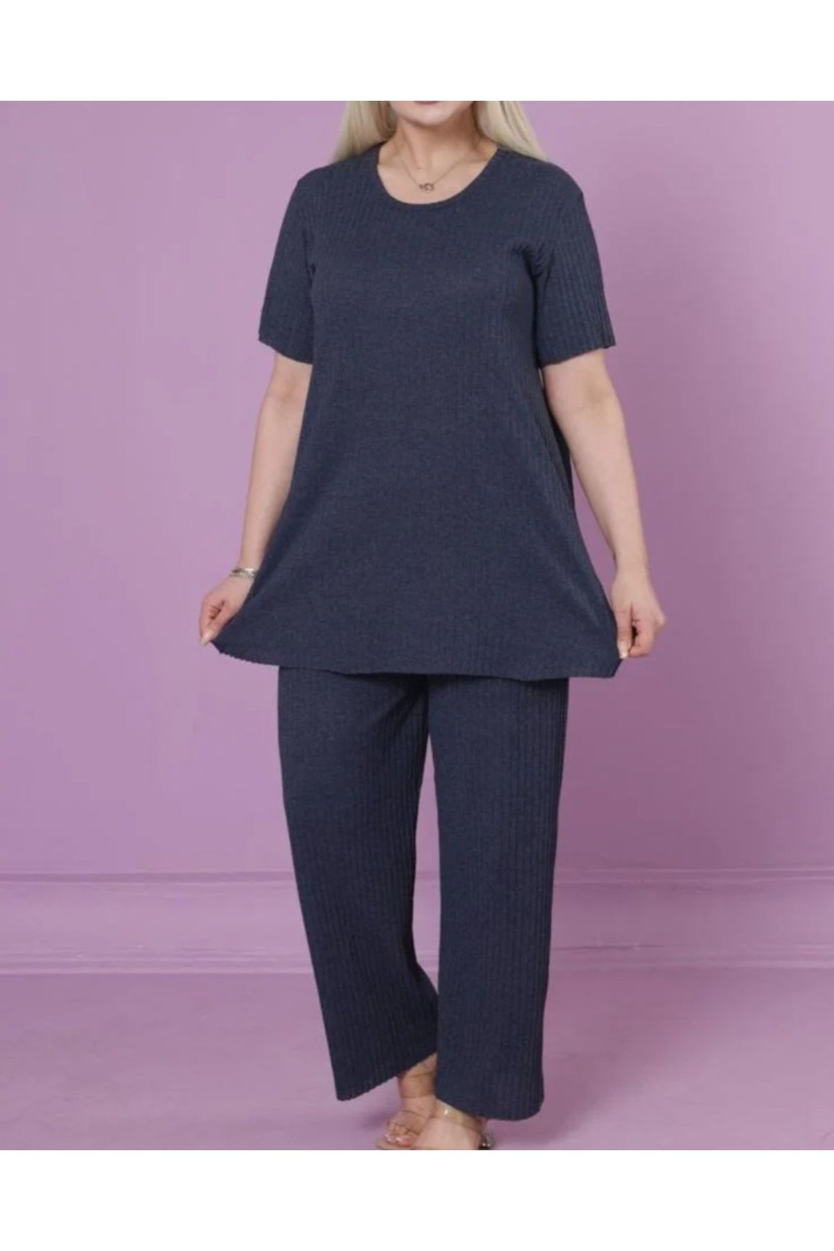 GÜLÇİNCE Büyük Beden Tunik Yazlık %100 Pamuklu Pijama Takımı XL-2XL-3XL-4XL