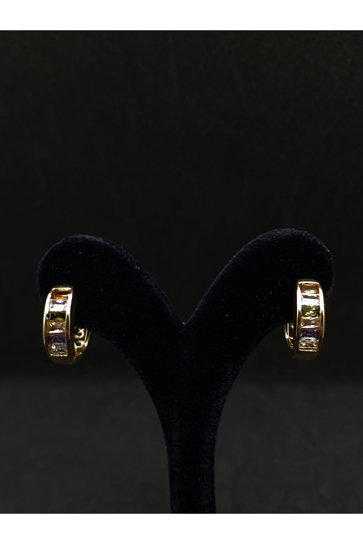 Jiji Jewelery Su Yolu Baget Dikdörtgen Çok Renkli Zirkon Taşlı Altın Renk Paslanmaz Çelik Küpe
