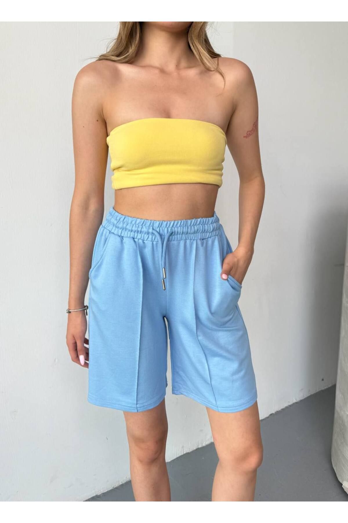 Castivo Fashion Cepli Yüksek Bel Rahat Kalıp Kadın Şort
