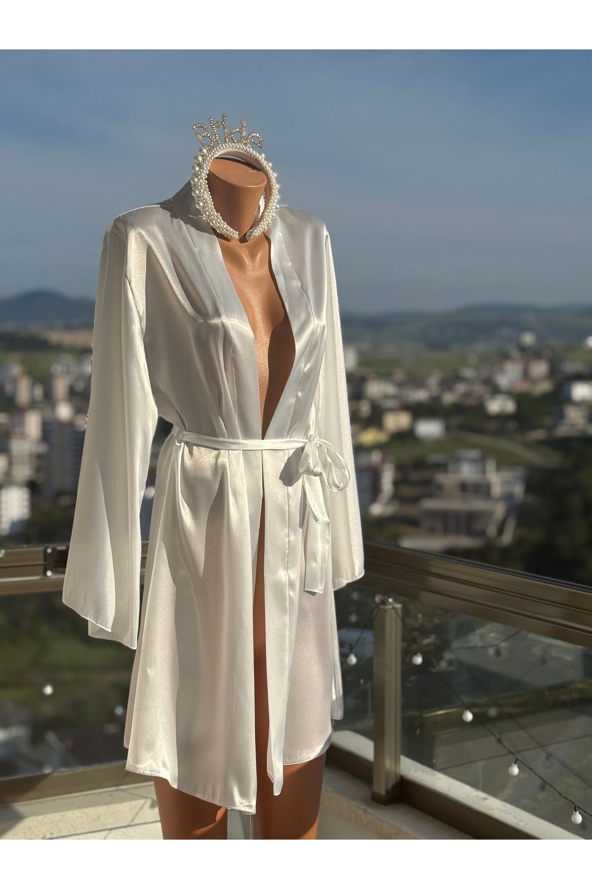 BRIDEIST WEDDING CO Beyaz Saten Gelin Sabahlığı| %100 İpek Saten| Kuşaklı,Parlak Dokulu,Hafif| Düğün Hazırlık |Özel Seri
