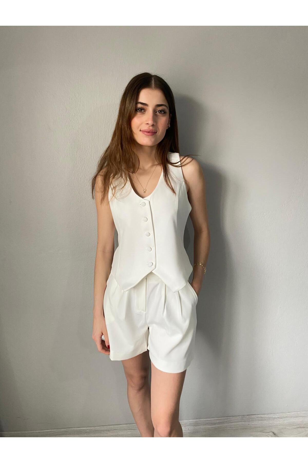 Niceboutique Duble Kumaş Yelek Şort İkili Takım