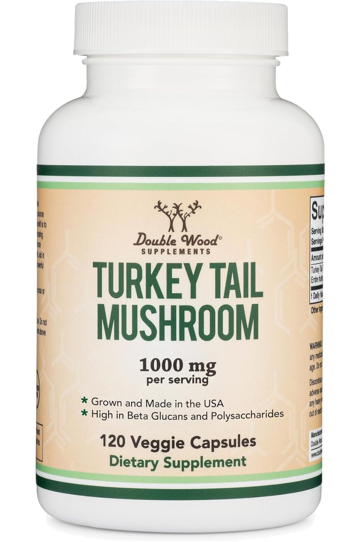 DOUBLE WOOD Turkey Tail Mushroom (Coriolus Versicolor) Comprehensive Immune System Support 120 Caps