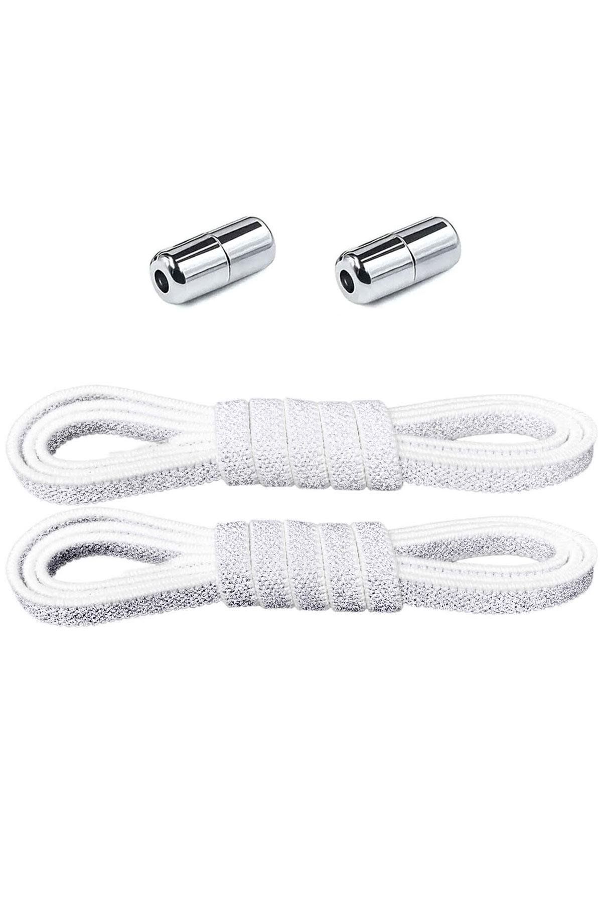 hapshoe Ayarlanabilir 1 Çift Gümüş Simli Vidalı Kapsül Uçlu 6 MM Lastik Pratik Bağcık