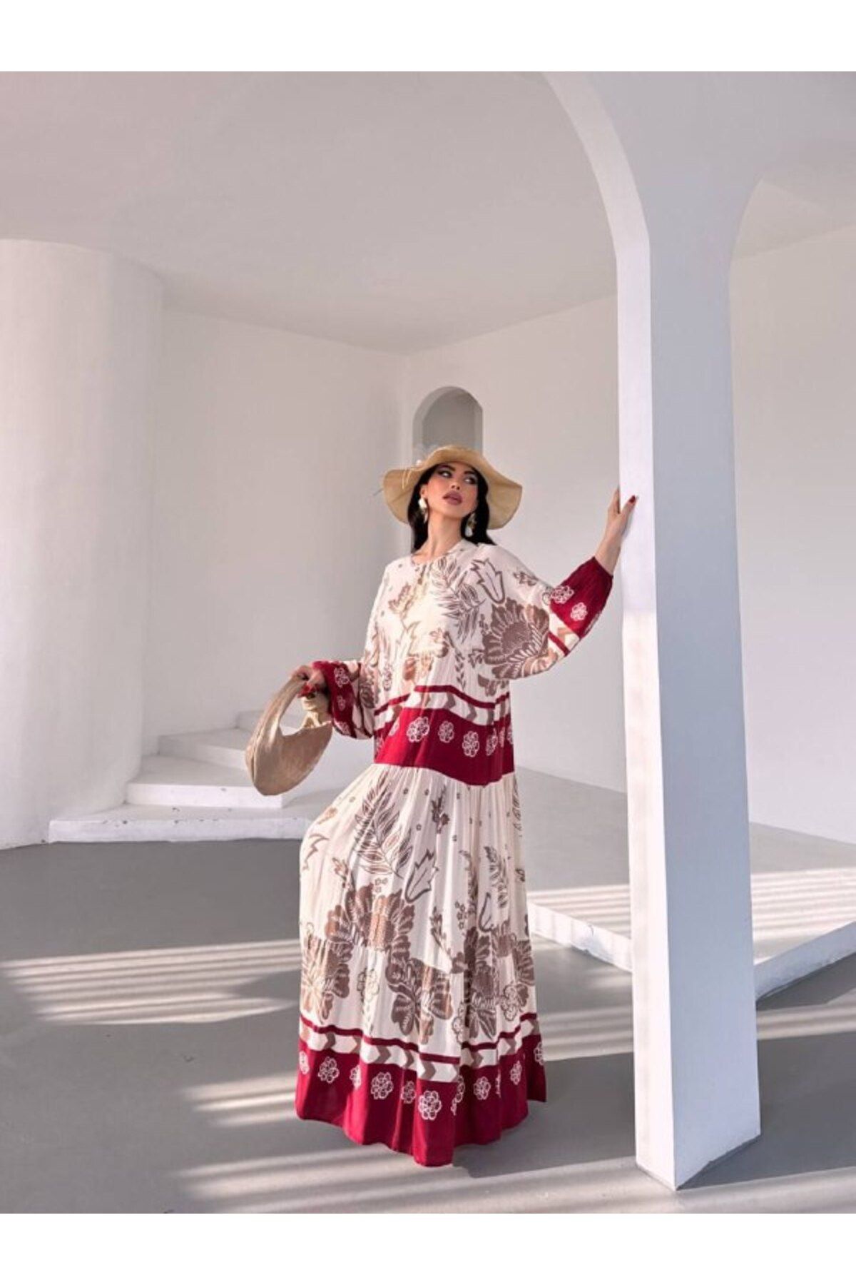 Castivo Fashion Etnik Desen Blok Renkli Oversize Salaş Elbise