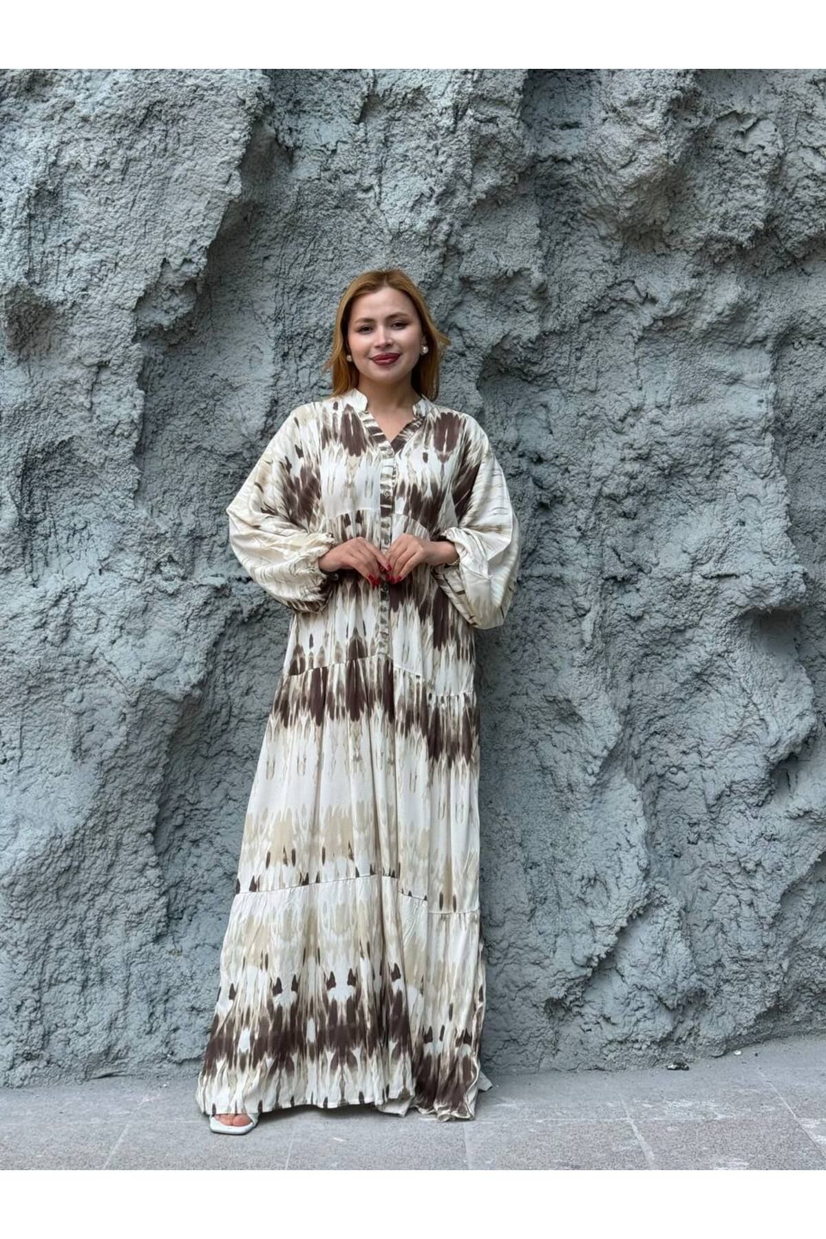 Castivo Fashion Batik Desen Viskon Kumaş Rahat Kalıp elbise