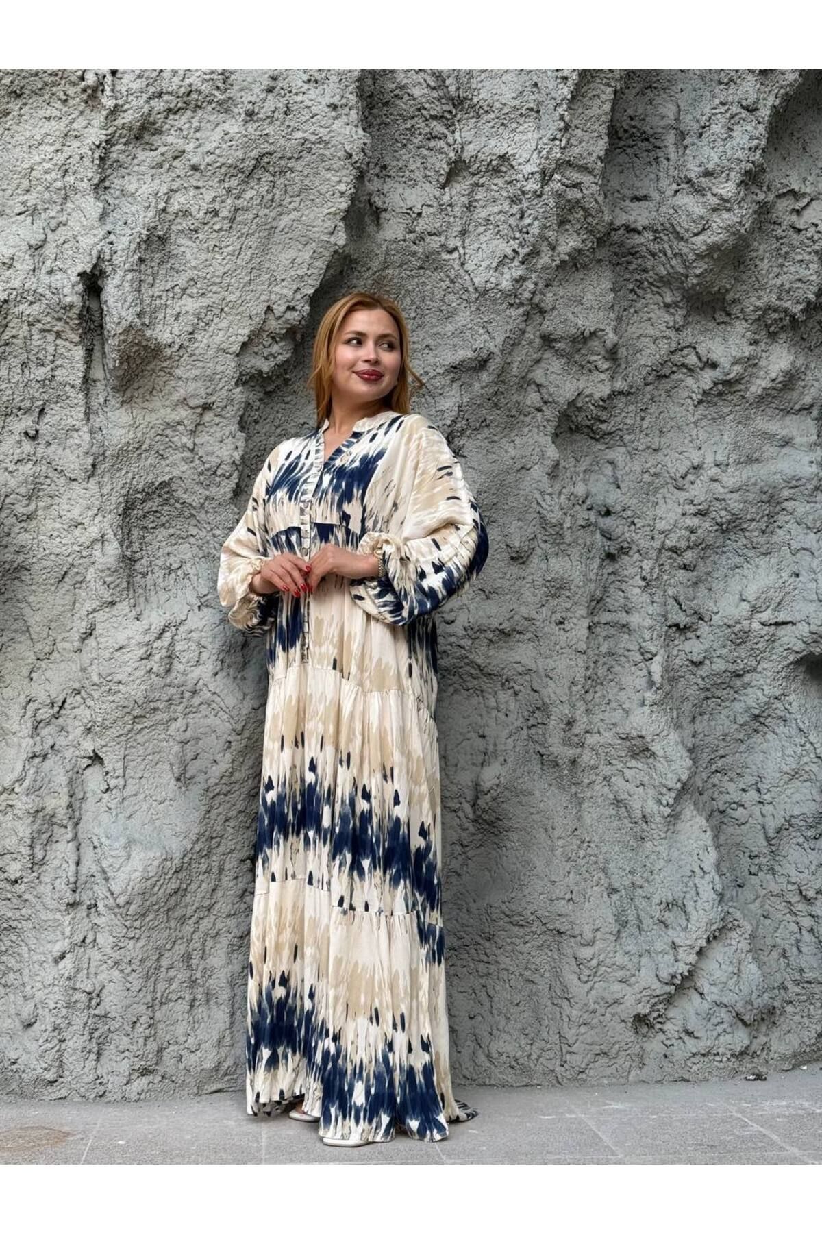Castivo Fashion Batik Desen Viskon Kumaş Rahat Kalıp elbise