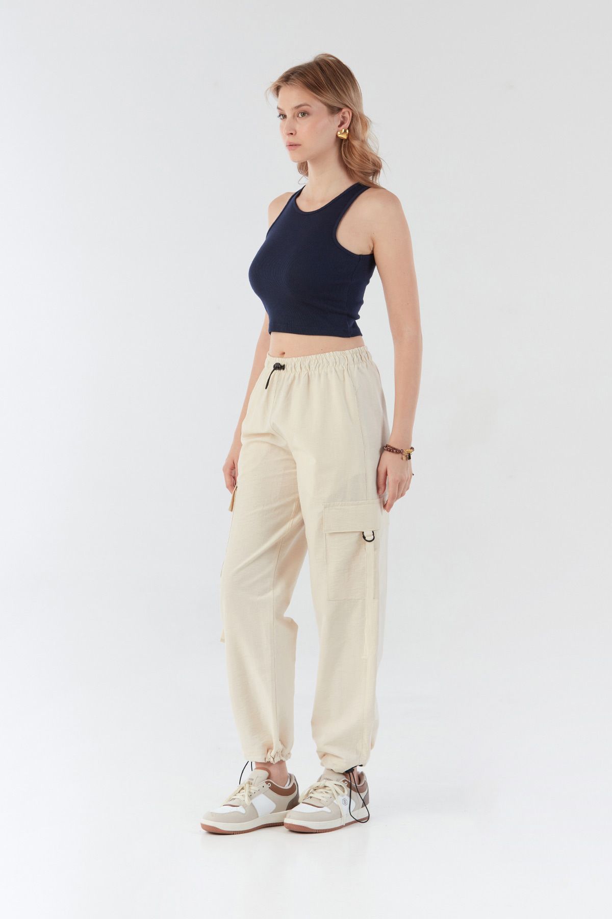 Fulla Moda-Παντελόνι Jogger από ύφασμα αλεξίπτωτο με ελαστική μέση και πώμα 6