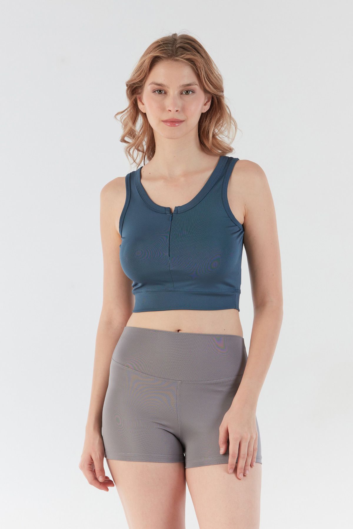 Fulla Moda Basic Önü Fermuarlı Crop Body