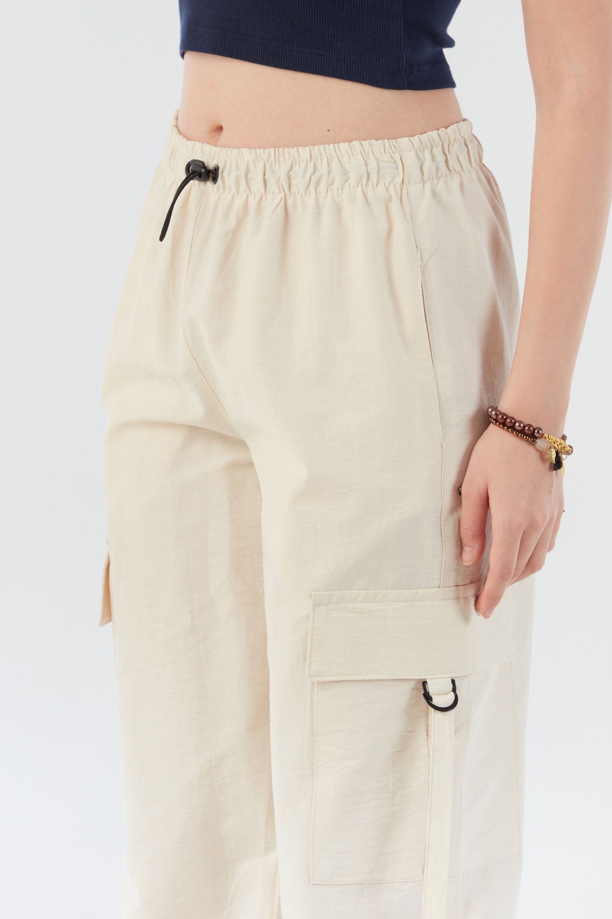 Fulla Moda-Παντελόνι Jogger από ύφασμα αλεξίπτωτο με ελαστική μέση και πώμα 7