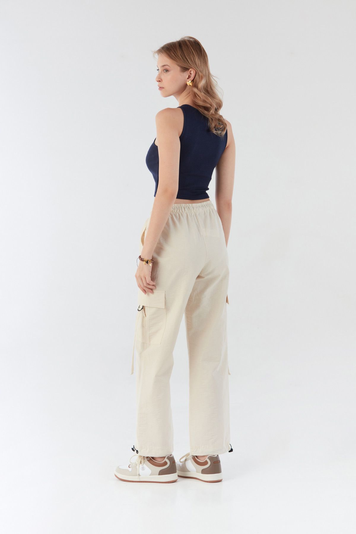Fulla Moda-Παντελόνι Jogger από ύφασμα αλεξίπτωτο με ελαστική μέση και πώμα 5