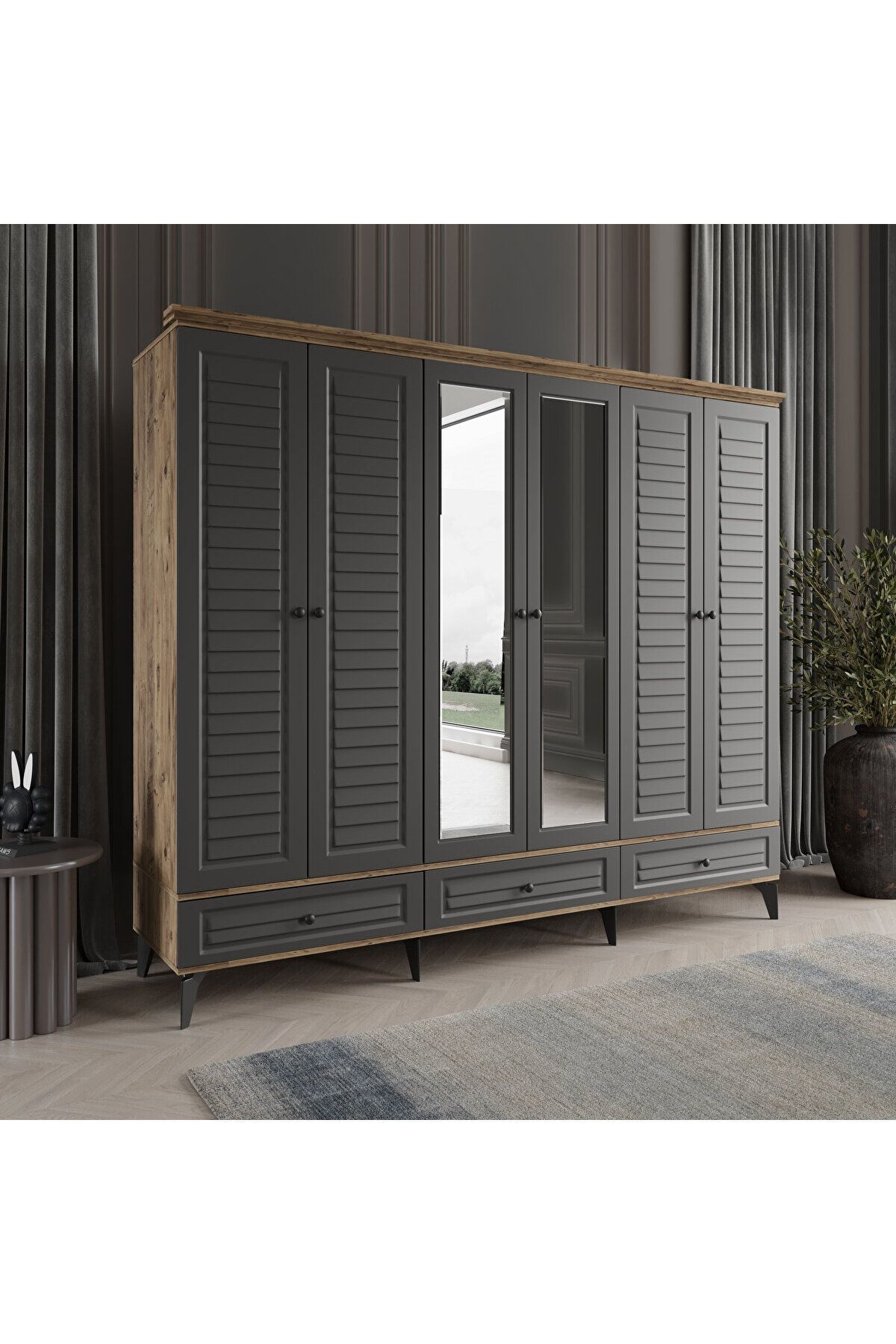 DRNHOME SOFYA 6 KAPAKLI ANTRASİT GARDIROP TAMAMI MDF