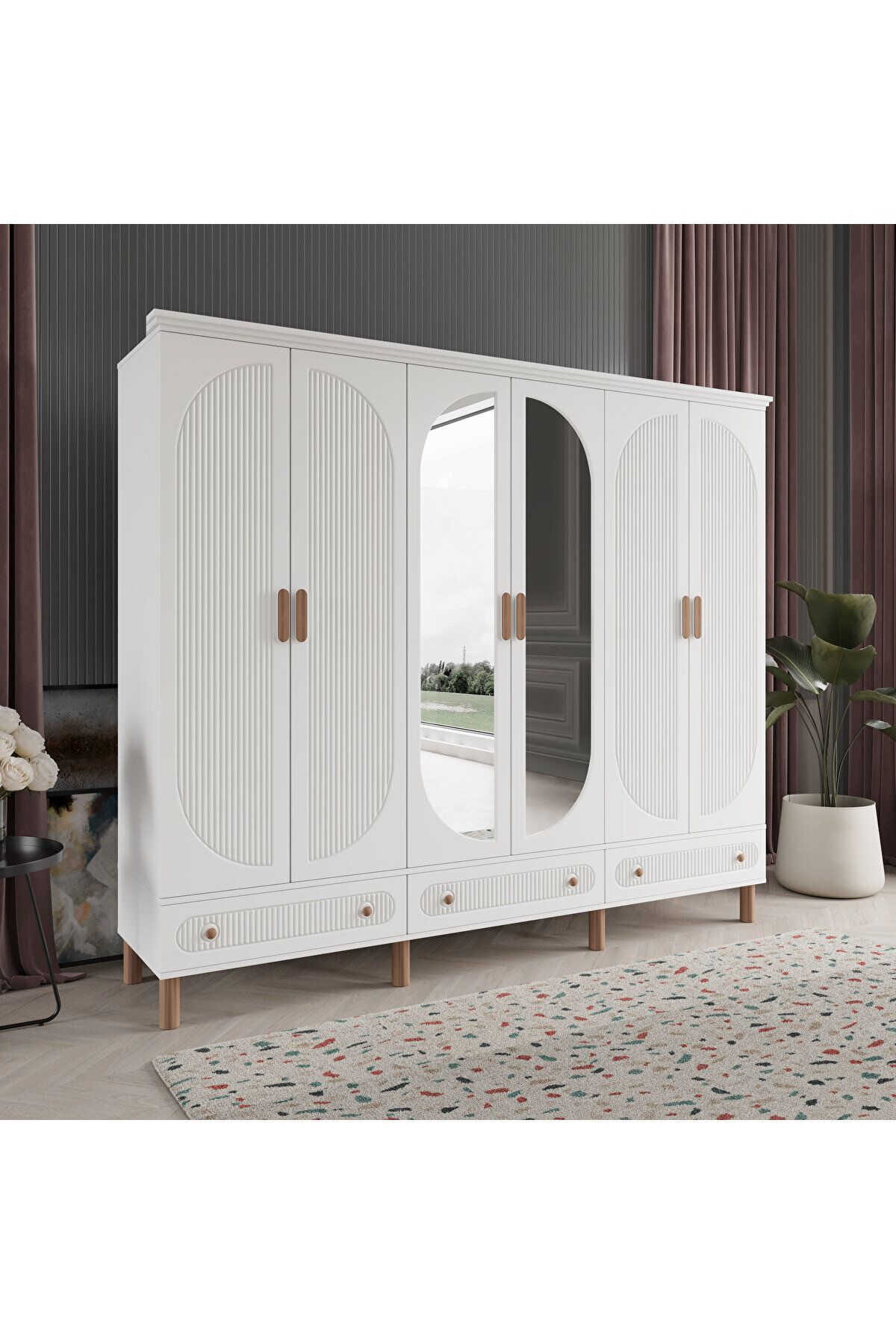 DRNHOME SOHO 6 KAPAKLI BEYAZ GARDIROP TAMAMI MDF