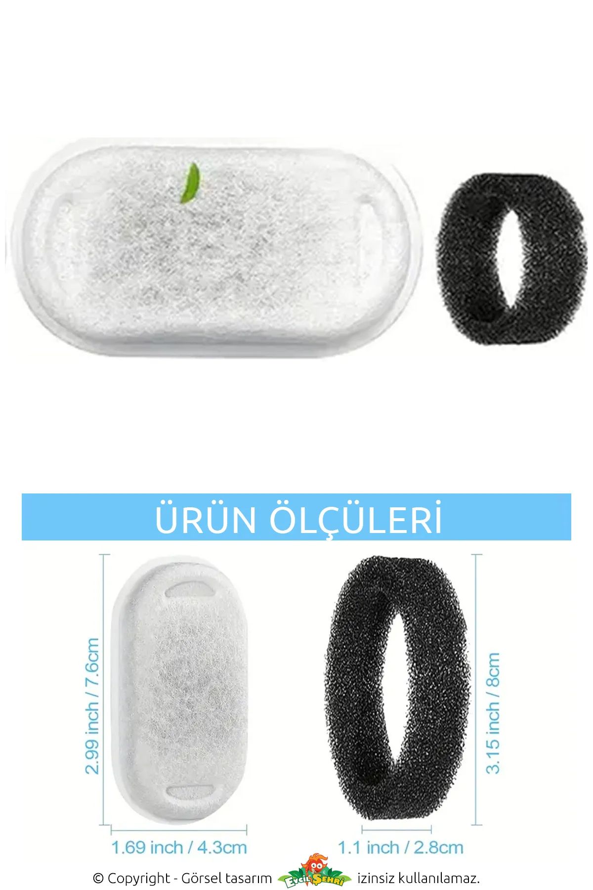Evcil Şehri Kedi Su Pınarı Yedek Filtre 1 Adet Filtre 1 Adet Sünger