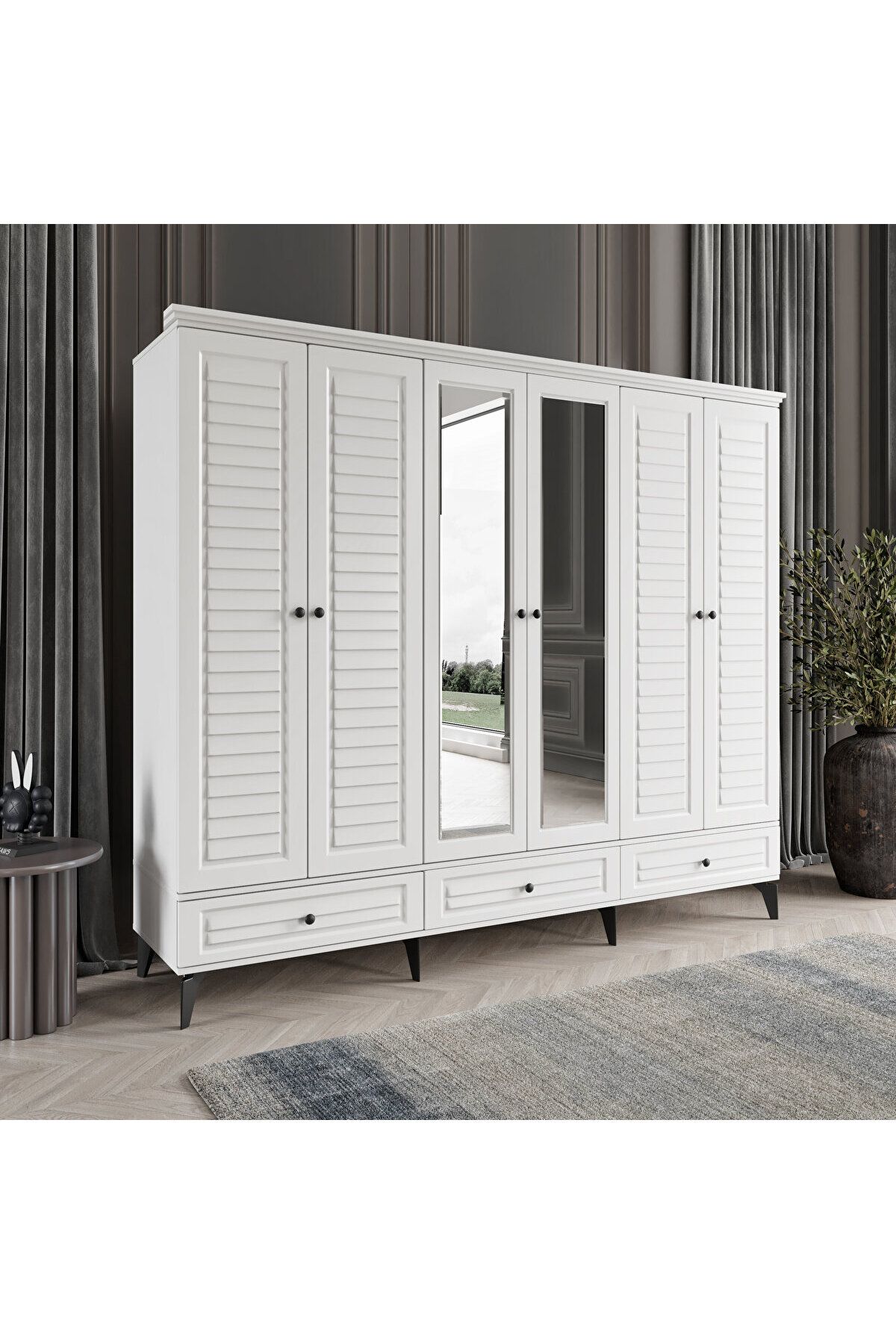 DRNHOME SOFYA 6 KAPAKLI BEYAZ GARDIROP TAMAMI MDF