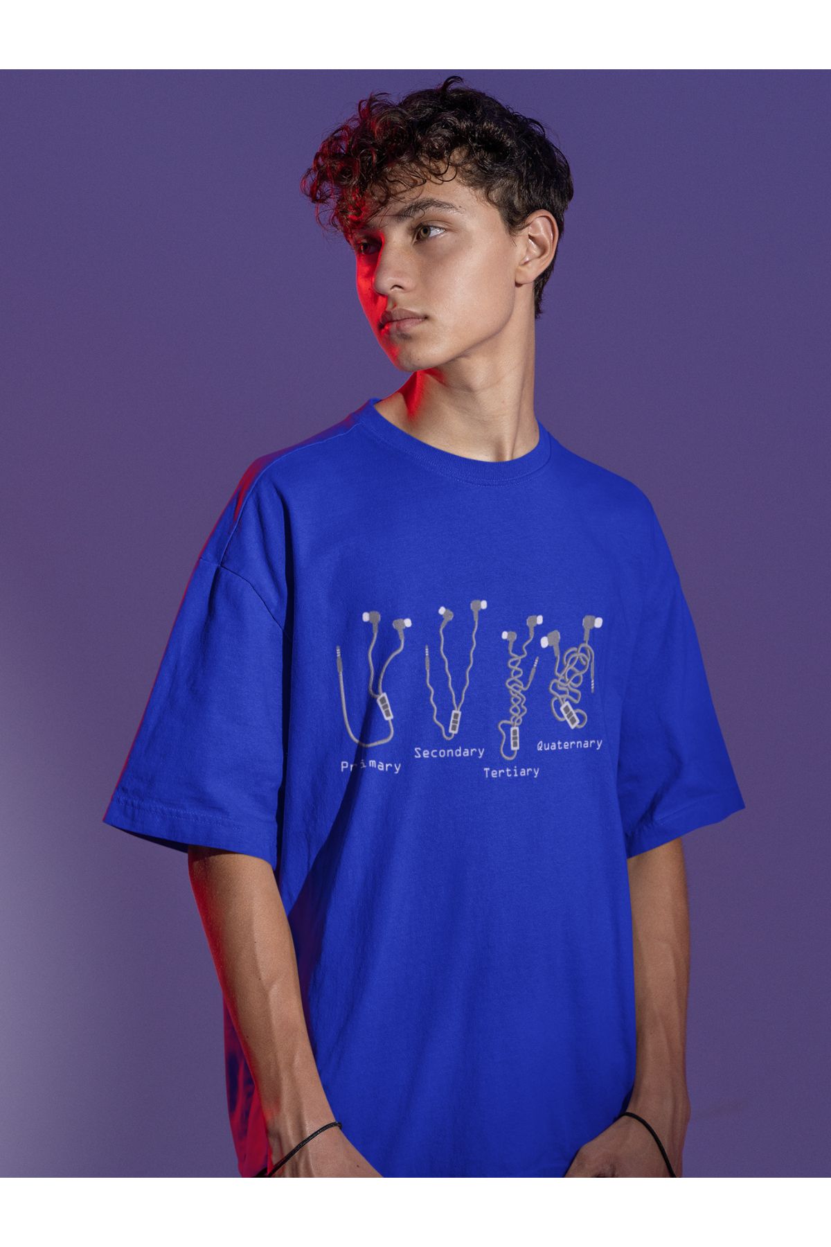 Uniquetex NUBENSE / Neku - Oversize Unisex Baskılı Sax Mavi Bisiklet Yaka T-shirt (Tişört - Scientific Design)