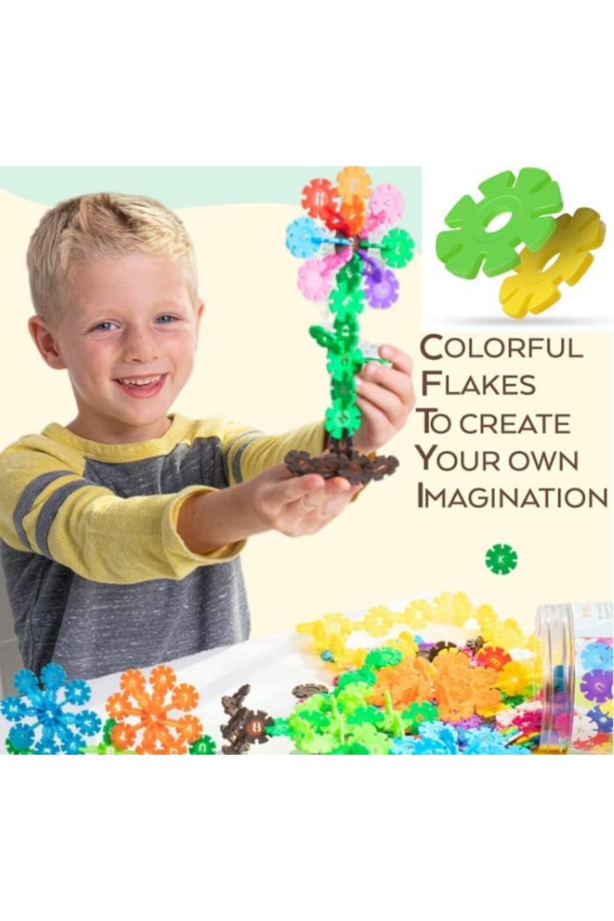 Yelajoy-300 Pcs Snow Shaped Discs Puzzle,Educational Building Blocks,for Kids 5+ 7