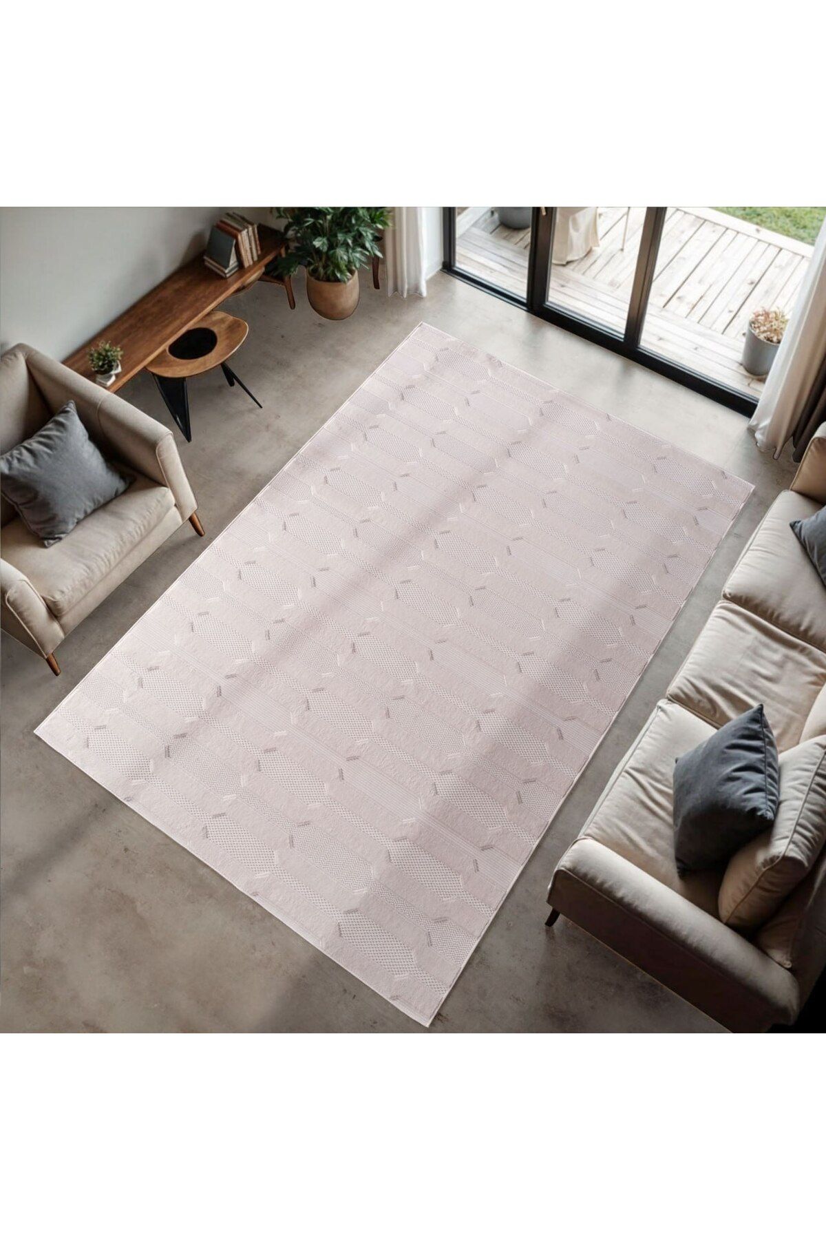 Karpetica Doha Modern Bohem Zigzag Desenli Krem Renkli Sisal Dokuma Halı