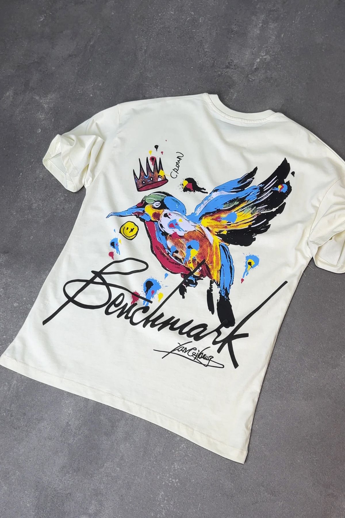 ROY501 Erkek Full Oversize Arka Baskılı Dökümlü Tişört Yazlık Bisiklet Yaka Salaş T-shirt