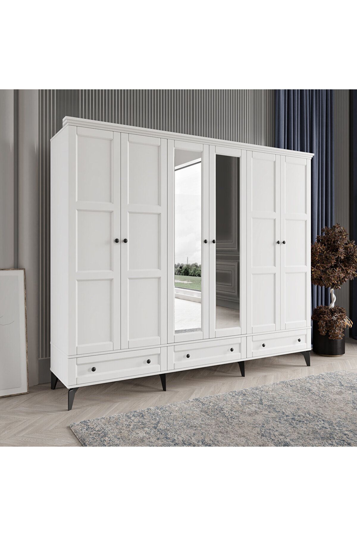DRNHOME TOPRAK 6 KAPAKLI BEYAZ GARDIROP TAMAMI MDF