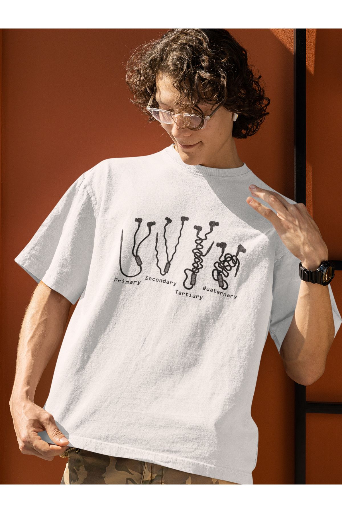 Uniquetex NUBENSE / NEKU - Oversize Unisex Baskılı Beyaz Bisiklet Yaka T-shirt (Tişört - Scientific Design)