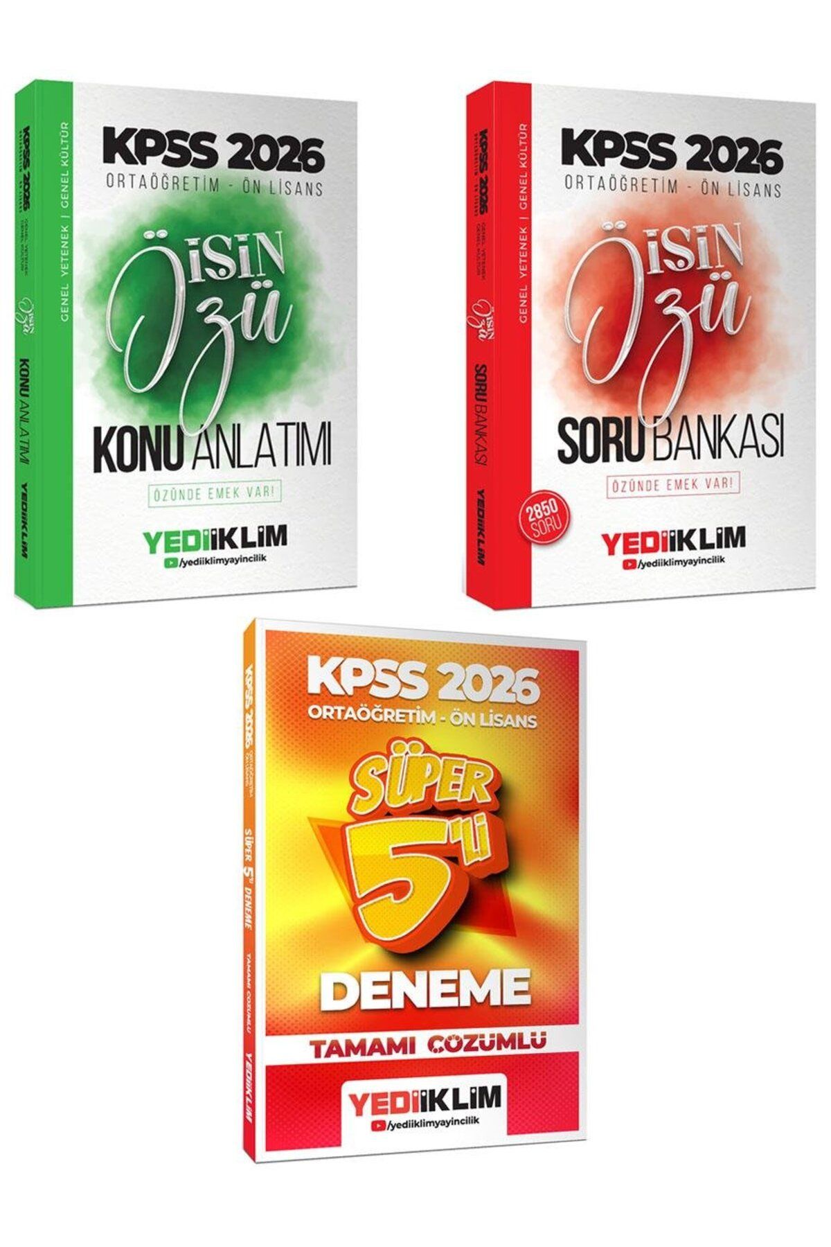 Yediiklim Yayınları 2026 Kpss Ortaöğretim Ön Lisans Işin Özü Konu-soru-süper 5 Deneme 3 Lü Set