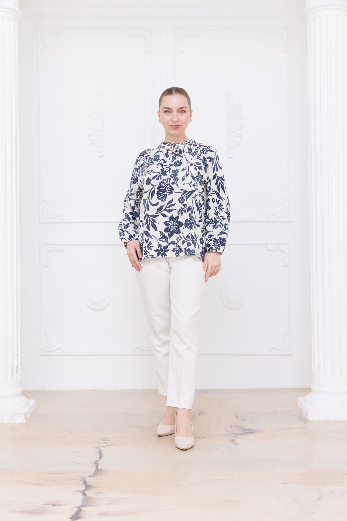 Meşe Moda mavi desenli bluz
