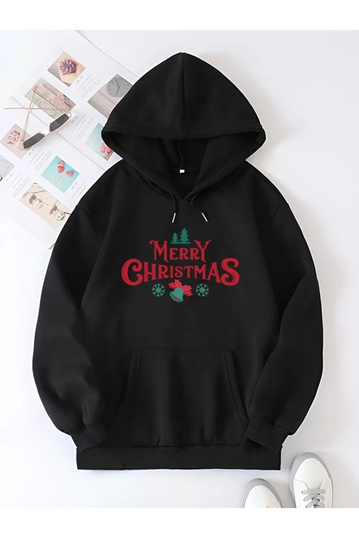 luz&pos Merry Chrıstmas Sweatshirt & Hodie - Siyah