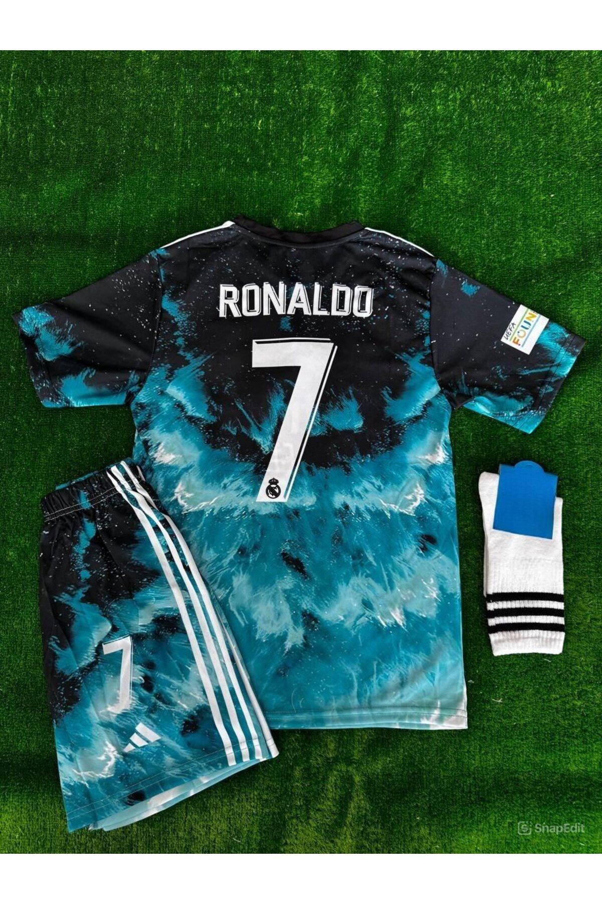 Alaturka Mix Real Madrid Ronaldo 2024/25 Yeni Sezon Mavi Dalgalı Desenli Çocuk Forması 4'lü Set