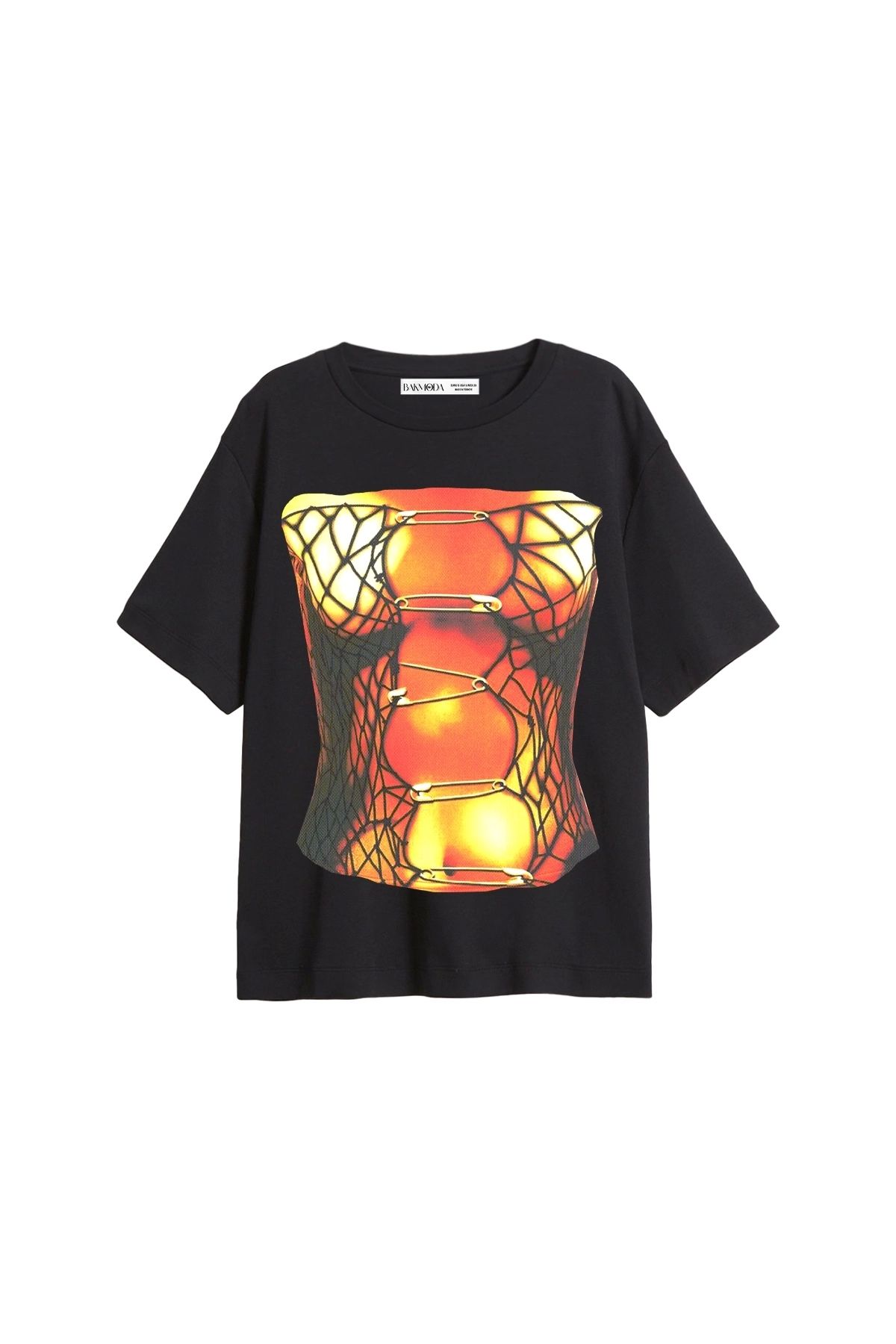 CİNEMA MODA Knot Boobs Baskılı Relaxed Fit Siyah Kadın Tshirt