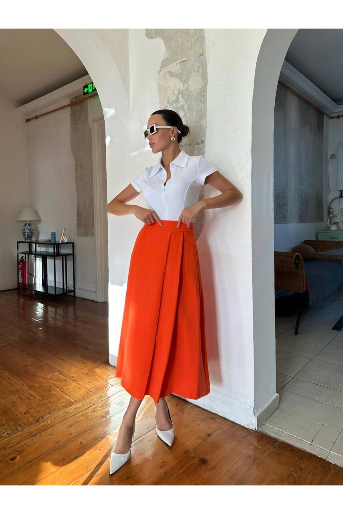 Hotfashion PİLE DETAYLI KLOŞ ETEK