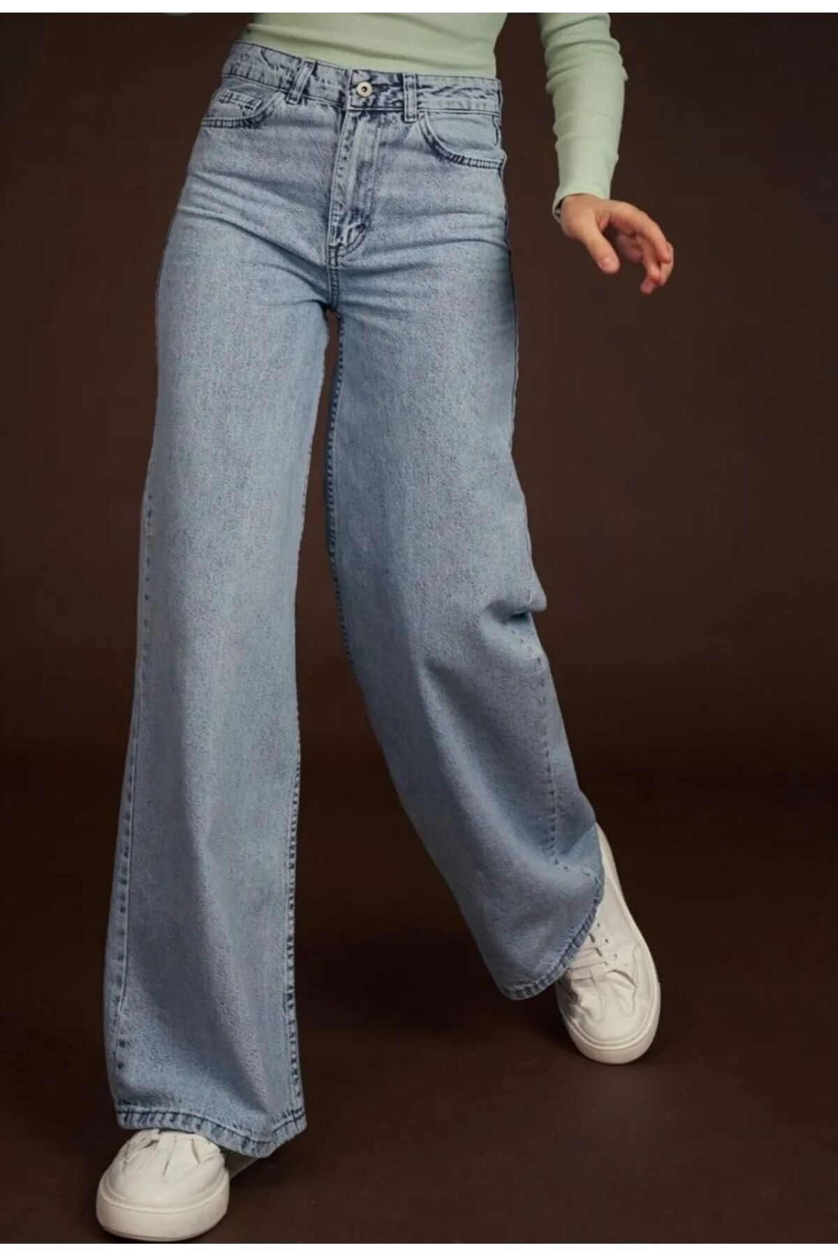 CİHAN PAPEL Rukiye Milano Candy Queen Power Likralı Kadın Açık Mavi Kar Yıkama Yüksek Bel Salaş Paça Denim 2025