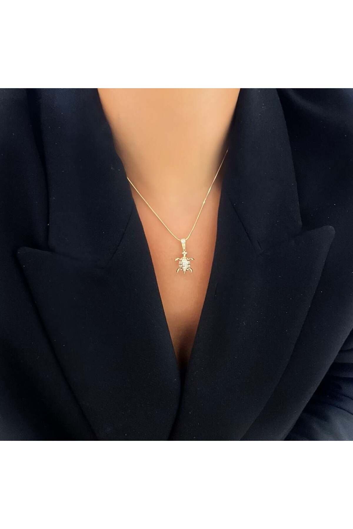 byBurak GOLD Taşlı Kaplumbağa Kolye Ucu – KLU0624