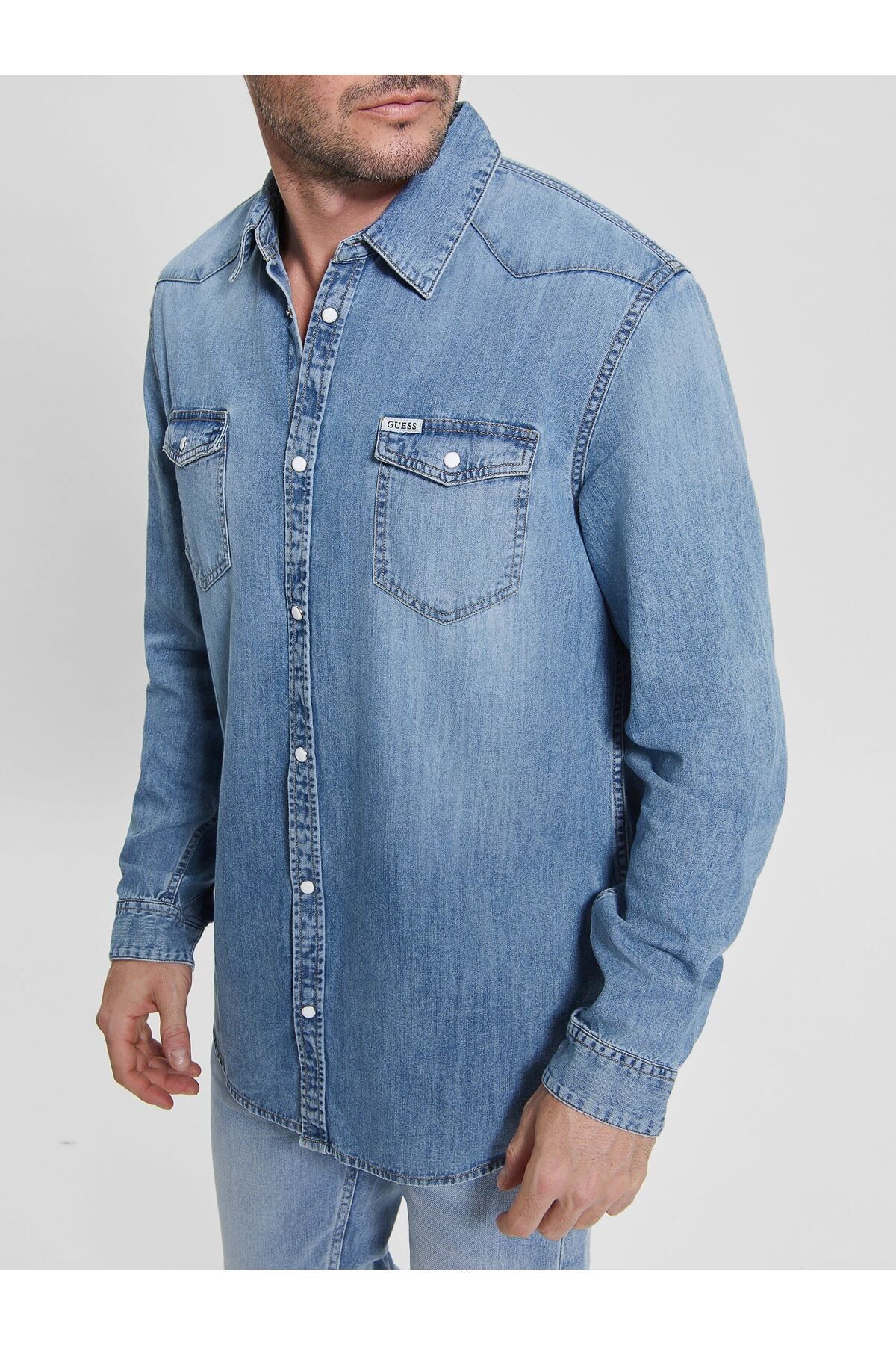 Guess Truckee Erkek Slim Fit Denim Gömlek
