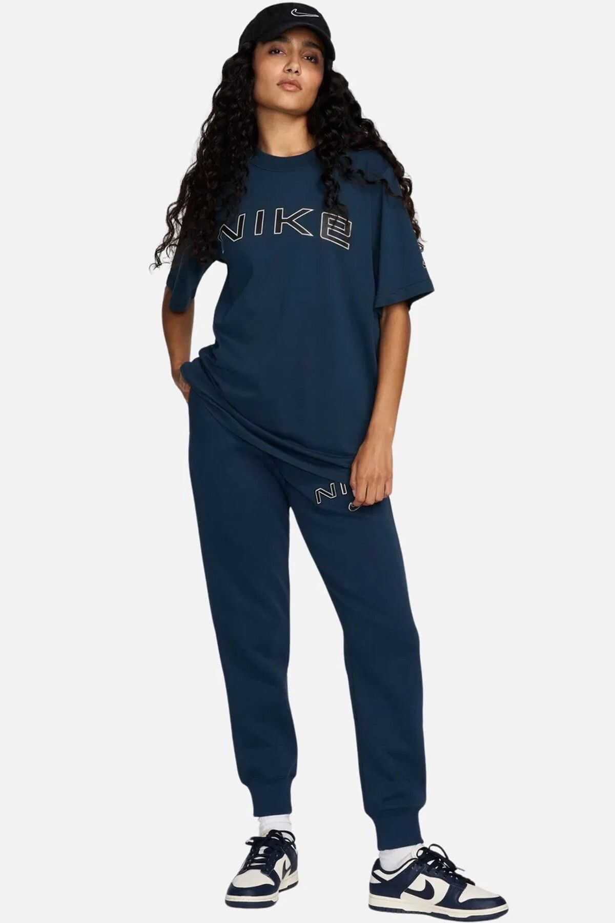 Nike Sportswear Phoenix Graphic Loose Short Sleeve Kadın Bol Kesim Pamuklu Tişört Lacivert