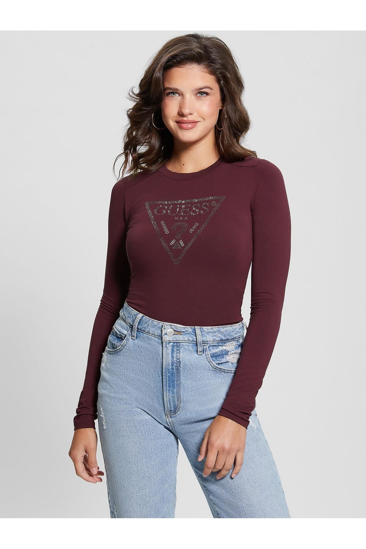 Guess Ls Cn Logo Kadın T-Shirt