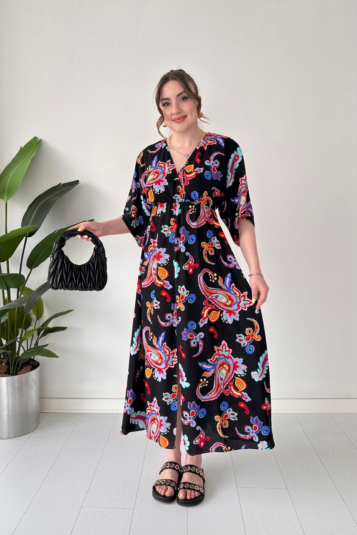 MaziButik Macau Yarasa Elbise Siyah