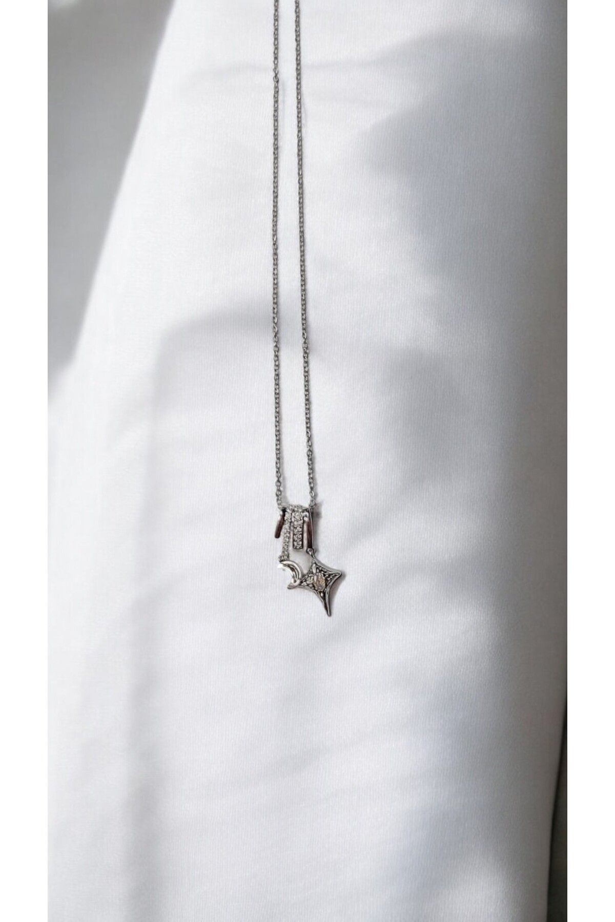 NOVA JEWELLERY Gümüş Rengi Zirkon Taşlı Paslanmaz Çelik Kolye |STEEL NECKLACE