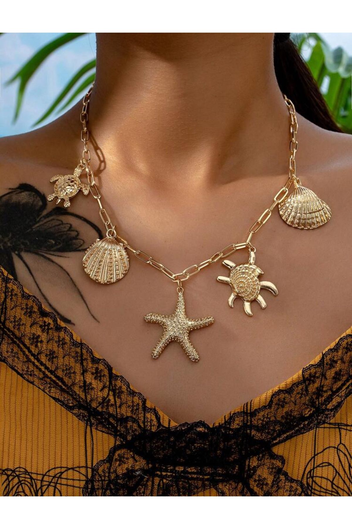 La Saade Y2k Gold Rengi Deniz Kabukları Charm Pinterest Kolye