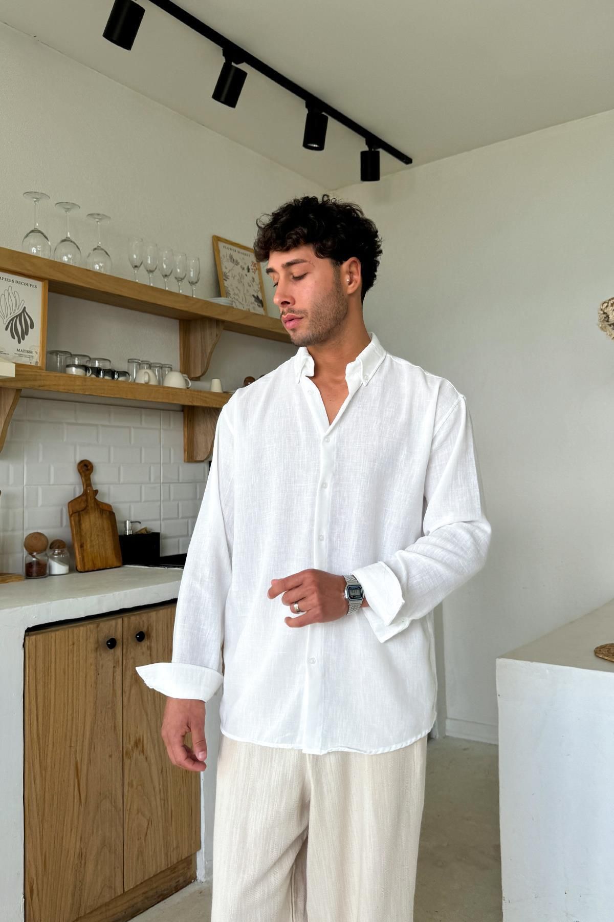 Flaw Wear Beyaz Uzun Kollu Basic Oversize Gömlek